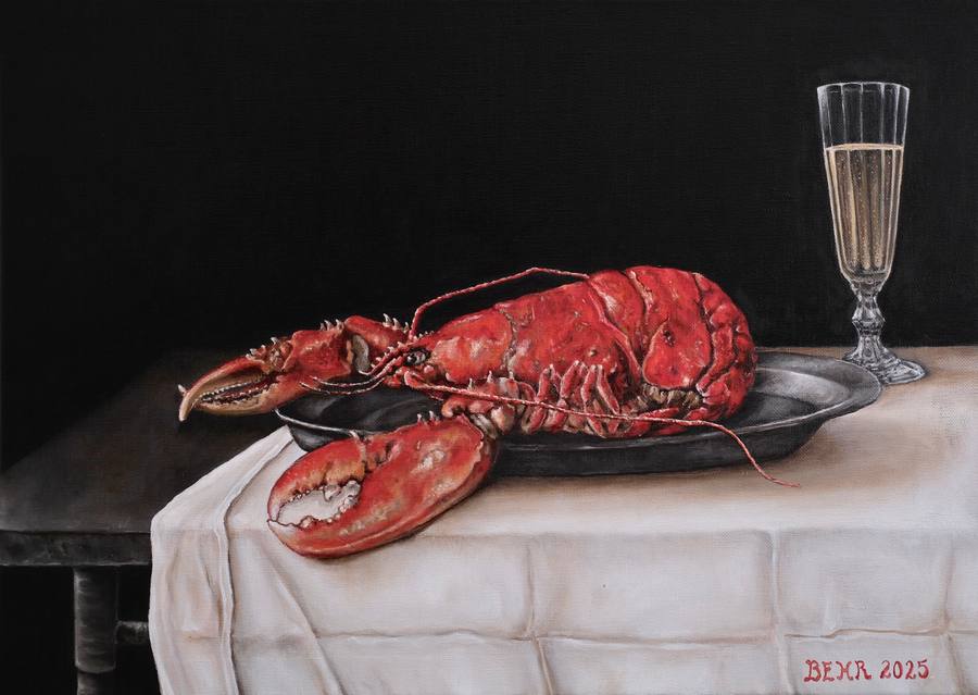 Stillleben mit Hummer und Champagner